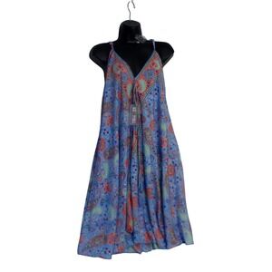 India Boutique Blue Paisley Boho Tassel V-Neck Maxi Dress Womens OS